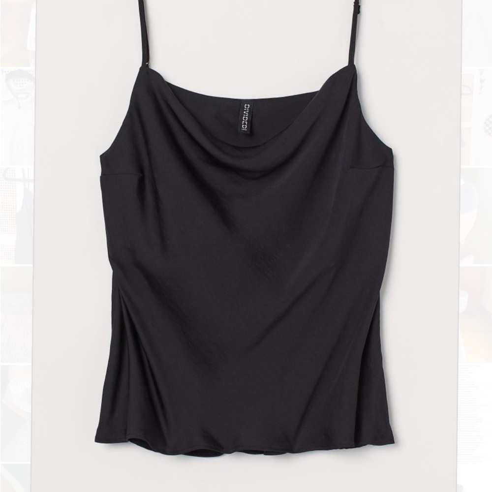 H&M Satin scrappy Black Cowl Neck Camisole Top size XS